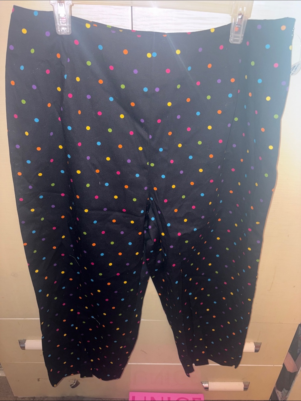 Briggs New York Black Cropped Pants with Multi-Color Polka Dots